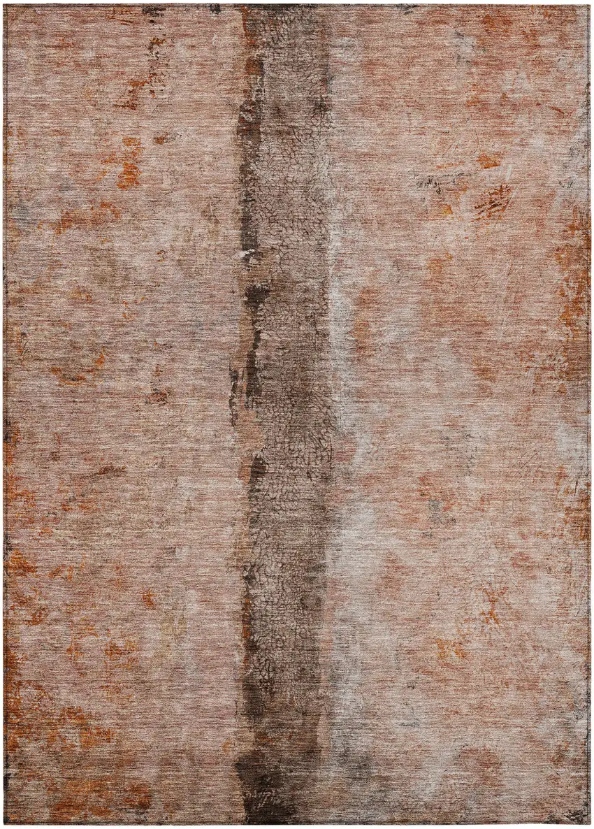 Orange Peach And Brown Abstract Washable Indoor Outdoor Area Rug Photo 2