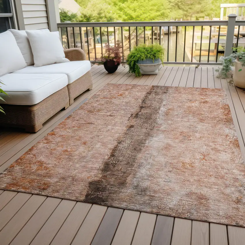 Orange Peach And Brown Abstract Washable Indoor Outdoor Area Rug Photo 7