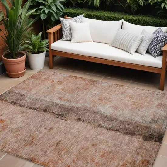 Orange Peach And Brown Abstract Washable Indoor Outdoor Area Rug Photo 1