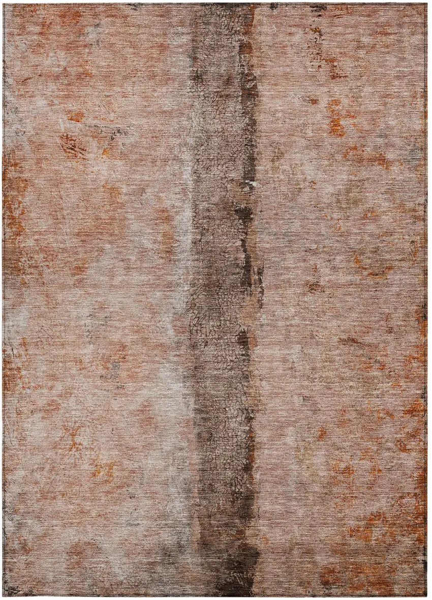 Orange Peach And Brown Abstract Washable Indoor Outdoor Area Rug Photo 6