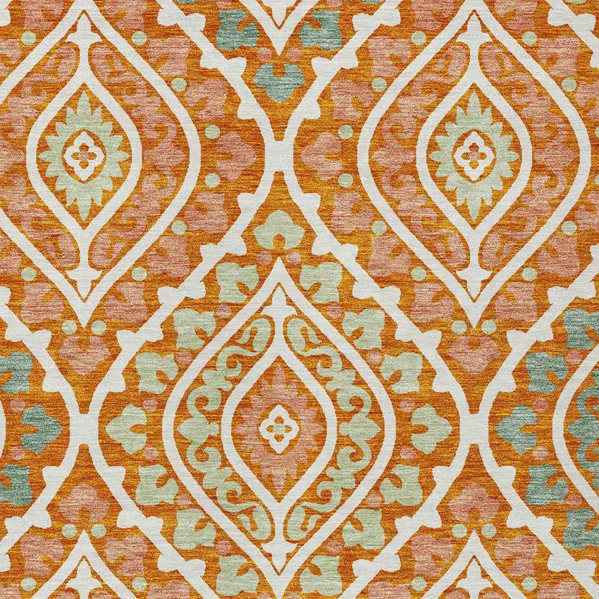 Orange Peach And Ivory Floral Washable Indoor Outdoor Area Rug Photo 5