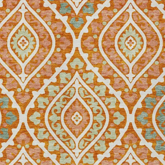 Orange Peach And Ivory Floral Washable Indoor Outdoor Area Rug Photo 5
