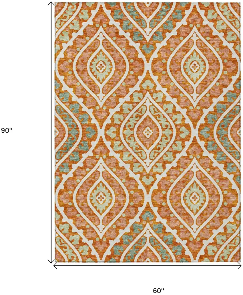 Orange Peach And Ivory Floral Washable Indoor Outdoor Area Rug Photo 3