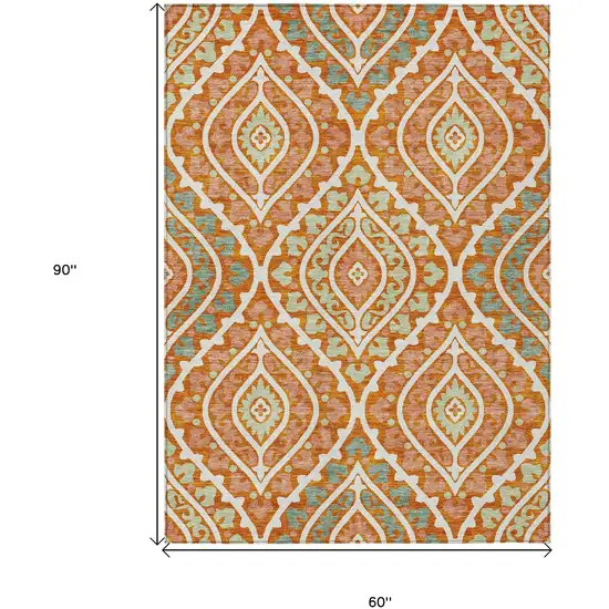 Orange Peach And Ivory Floral Washable Indoor Outdoor Area Rug Photo 3