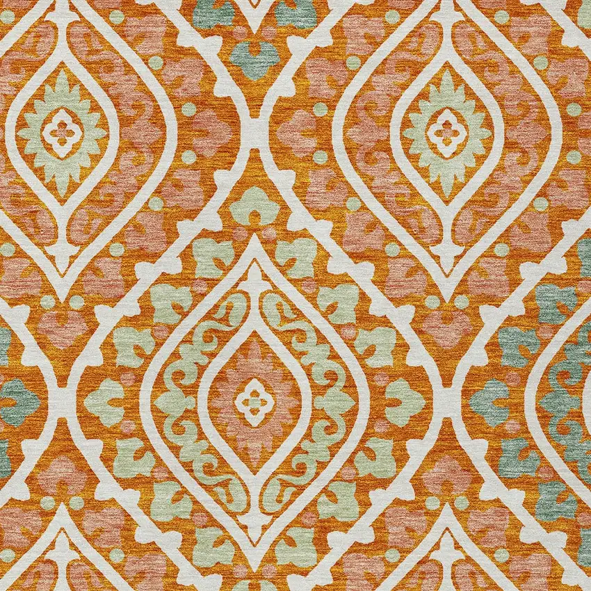 Orange Peach And Ivory Floral Washable Indoor Outdoor Area Rug Photo 4