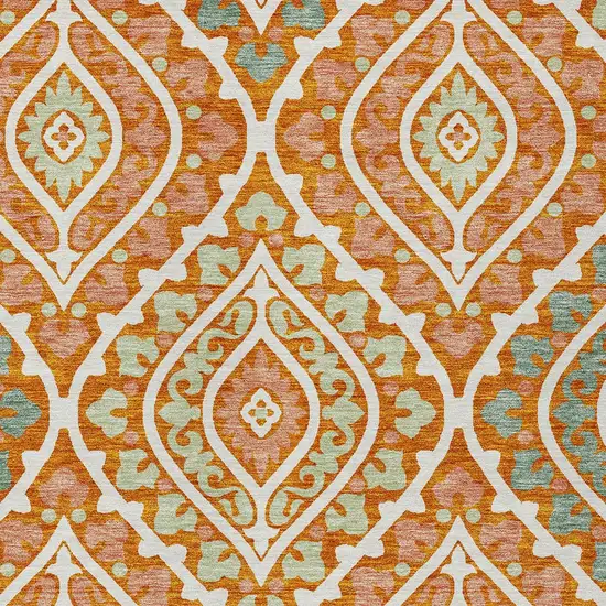 Orange Peach And Ivory Floral Washable Indoor Outdoor Area Rug Photo 4