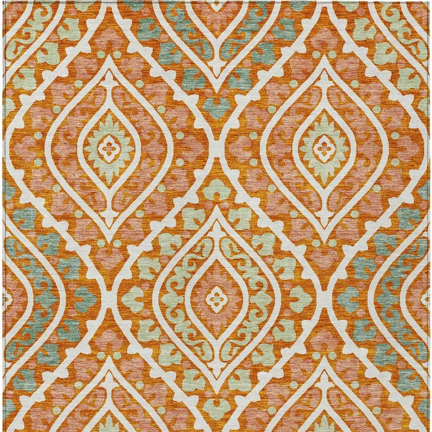 Orange Peach And Ivory Floral Washable Indoor Outdoor Area Rug Photo 6