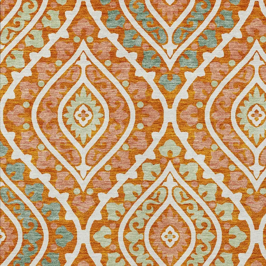 Orange Peach And Ivory Floral Washable Indoor Outdoor Area Rug Photo 4
