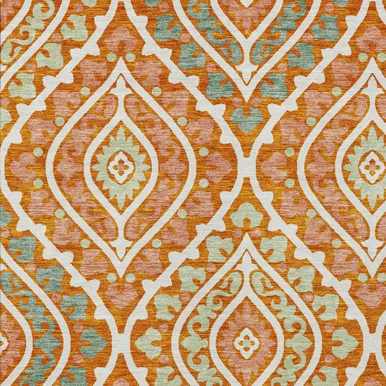Orange Peach And Ivory Floral Washable Indoor Outdoor Area Rug Photo 4