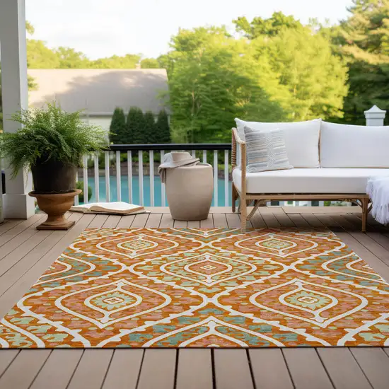 Orange Peach And Ivory Floral Washable Indoor Outdoor Area Rug Photo 9