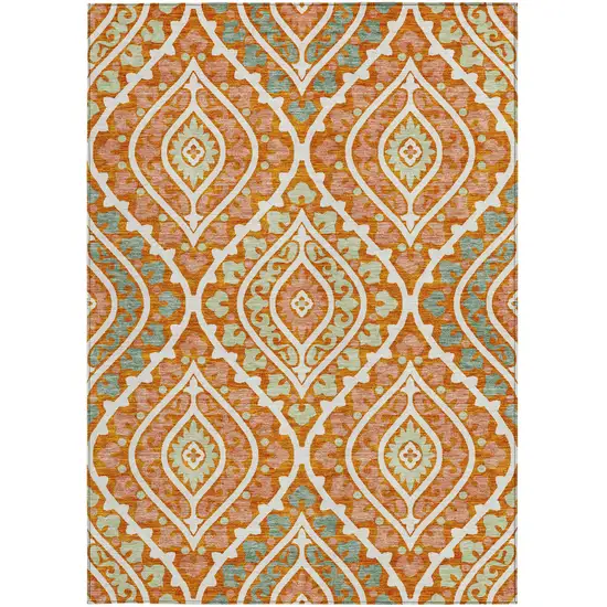 Orange Peach And Ivory Floral Washable Indoor Outdoor Area Rug Photo 5