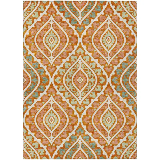 Orange Peach And Ivory Floral Washable Indoor Outdoor Area Rug Photo 1