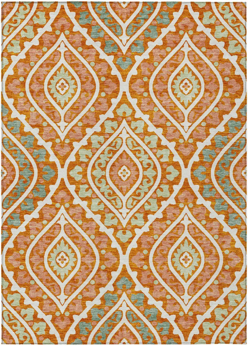 Orange Peach And Ivory Floral Washable Indoor Outdoor Area Rug Photo 1