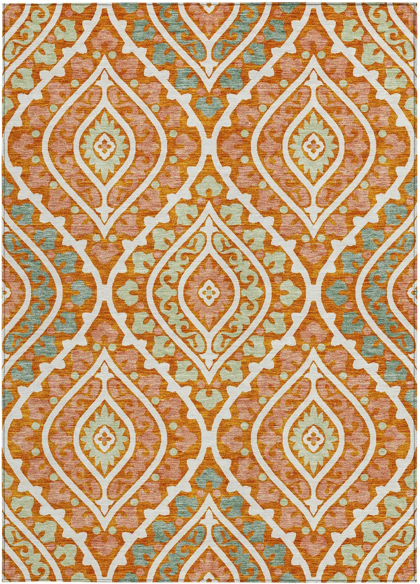Orange Peach And Ivory Floral Washable Indoor Outdoor Area Rug Photo 6