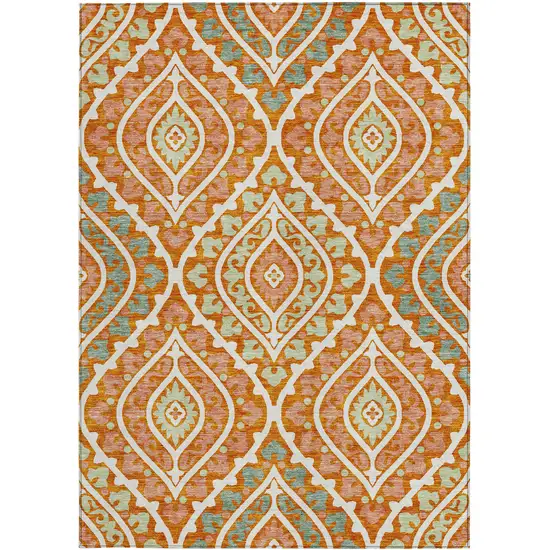 Orange Peach And Ivory Floral Washable Indoor Outdoor Area Rug Photo 6