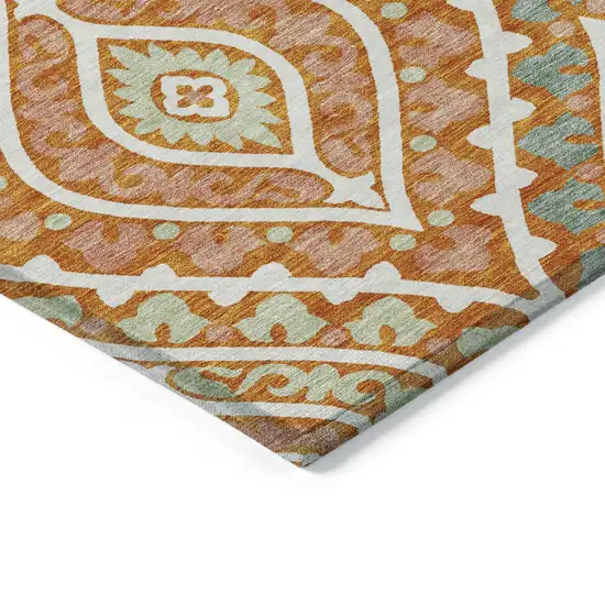 Orange Peach And Ivory Floral Washable Indoor Outdoor Area Rug Photo 3