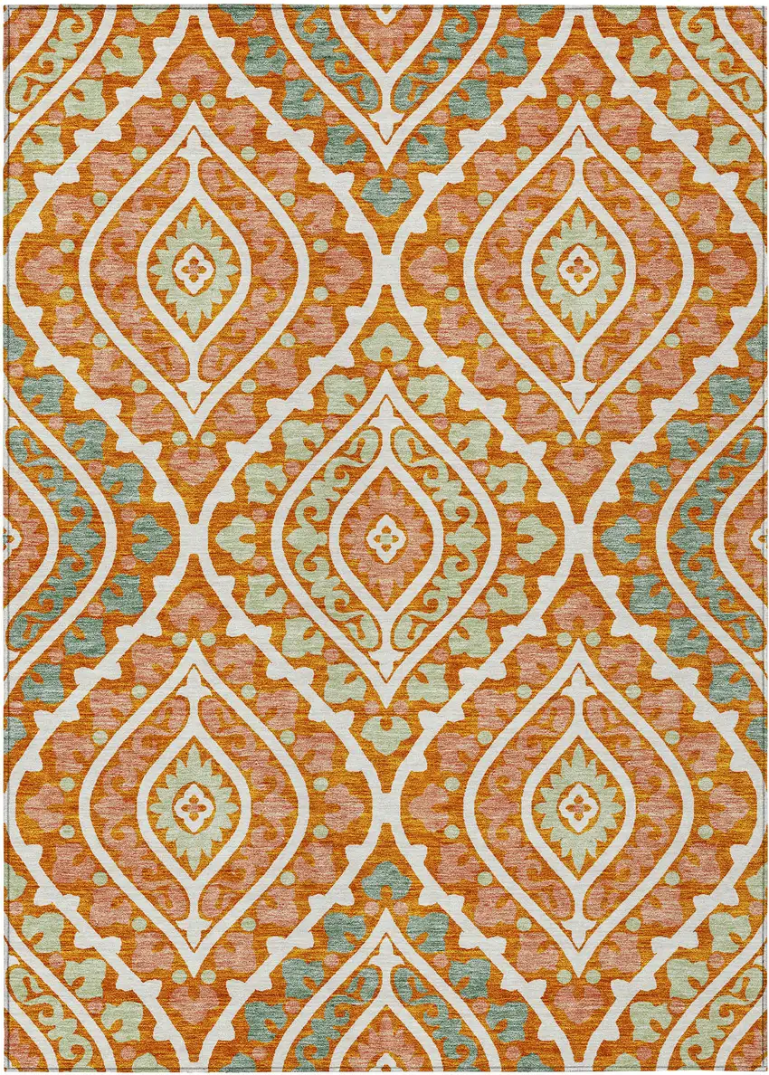 Orange Peach And Ivory Floral Washable Indoor Outdoor Area Rug Photo 1