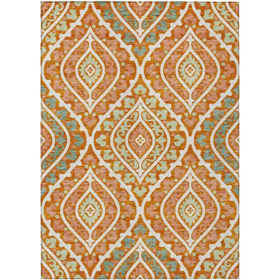 Orange Peach And Ivory Floral Washable Indoor Outdoor Area Rug Photo 1