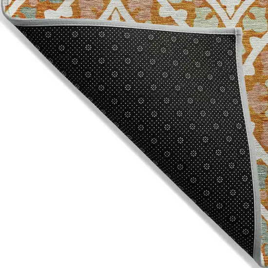 Orange Peach And Ivory Floral Washable Indoor Outdoor Area Rug Photo 2