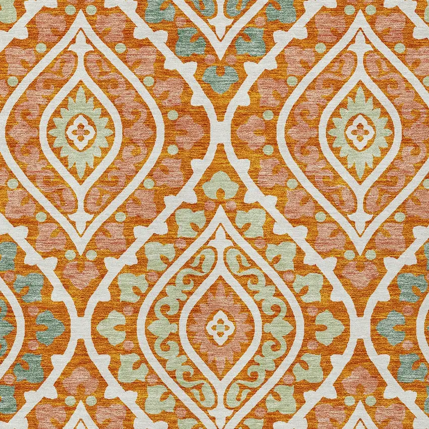 Orange Peach And Ivory Floral Washable Indoor Outdoor Area Rug Photo 4