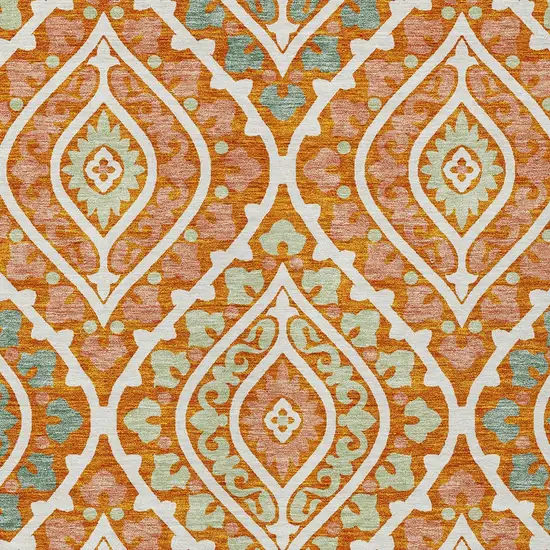 Orange Peach And Ivory Floral Washable Indoor Outdoor Area Rug Photo 4