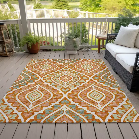 Orange Peach And Ivory Floral Washable Indoor Outdoor Area Rug Photo 7