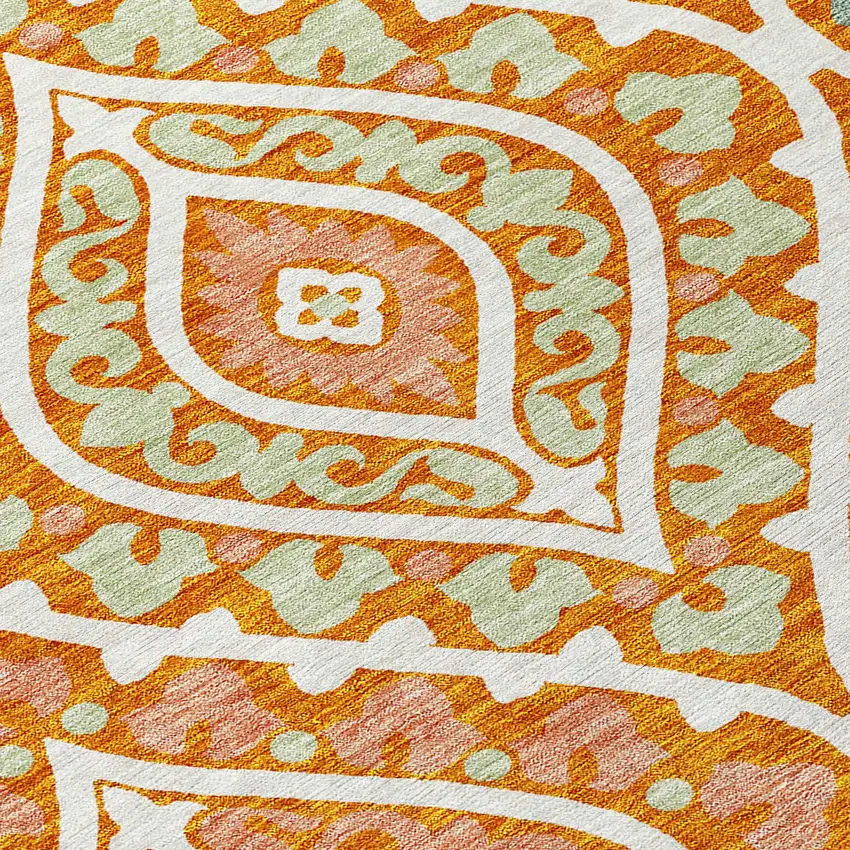 Orange Peach And Ivory Floral Washable Indoor Outdoor Area Rug Photo 5
