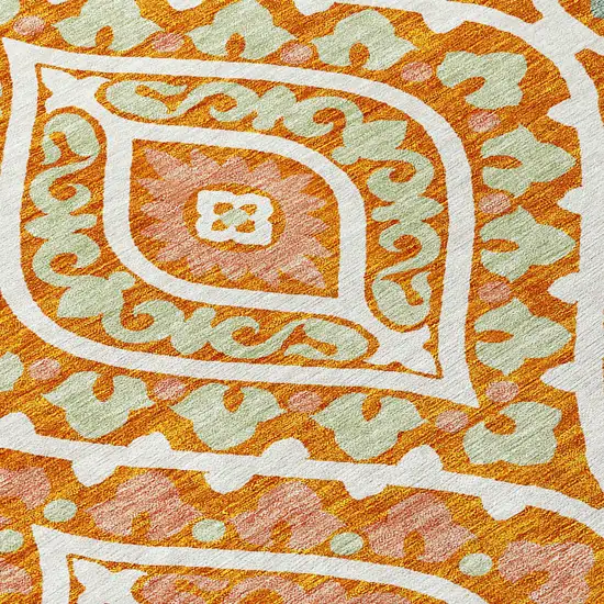 Orange Peach And Ivory Floral Washable Indoor Outdoor Area Rug Photo 5