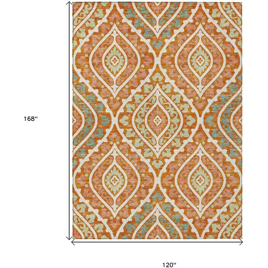 Orange Peach And Ivory Floral Washable Indoor Outdoor Area Rug Photo 3