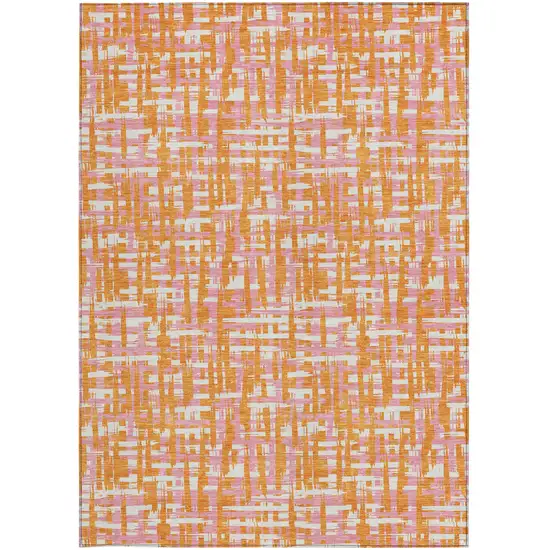 Orange Pink And Beige Abstract Washable Indoor Outdoor Area Rug Photo 7