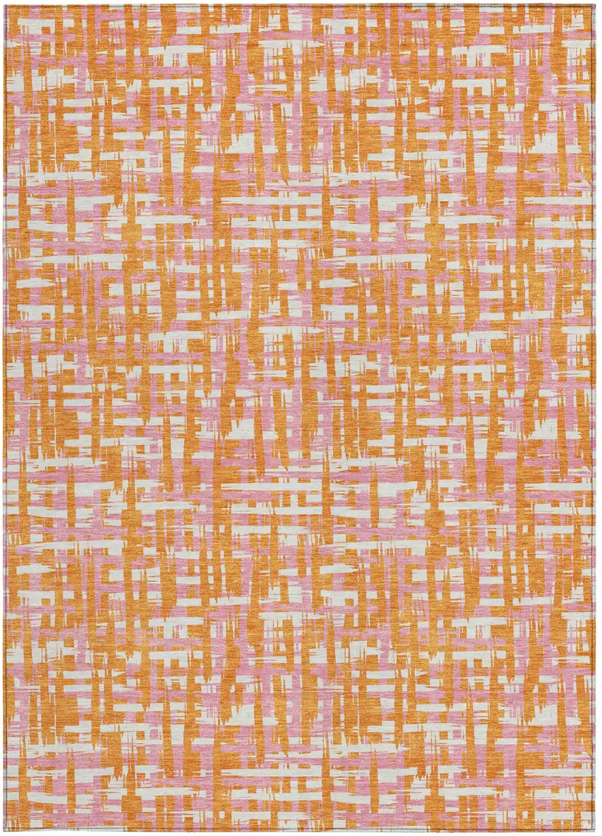 Orange Pink And Beige Abstract Washable Indoor Outdoor Area Rug Photo 7