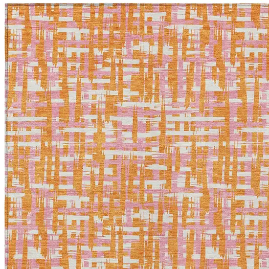 Orange Pink And Beige Abstract Washable Indoor Outdoor Area Rug Photo 6