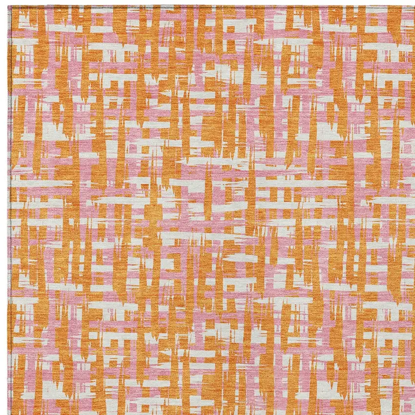 Orange Pink And Beige Abstract Washable Indoor Outdoor Area Rug Photo 6