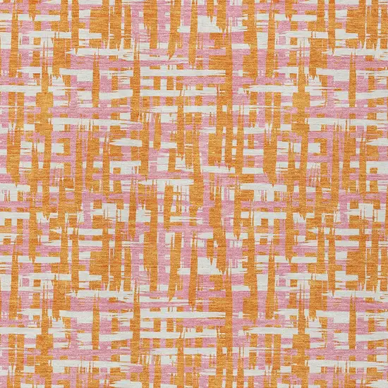 Orange Pink And Beige Abstract Washable Indoor Outdoor Area Rug Photo 6