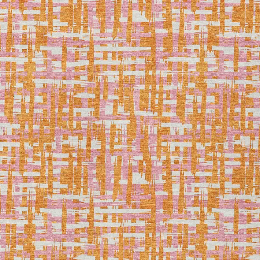 Orange Pink And Beige Abstract Washable Indoor Outdoor Area Rug Photo 6