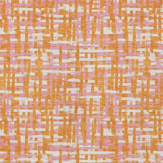 Orange Pink And Beige Abstract Washable Indoor Outdoor Area Rug Photo 6