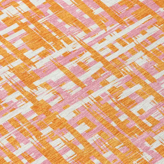 Orange Pink And Beige Abstract Washable Indoor Outdoor Area Rug Photo 5