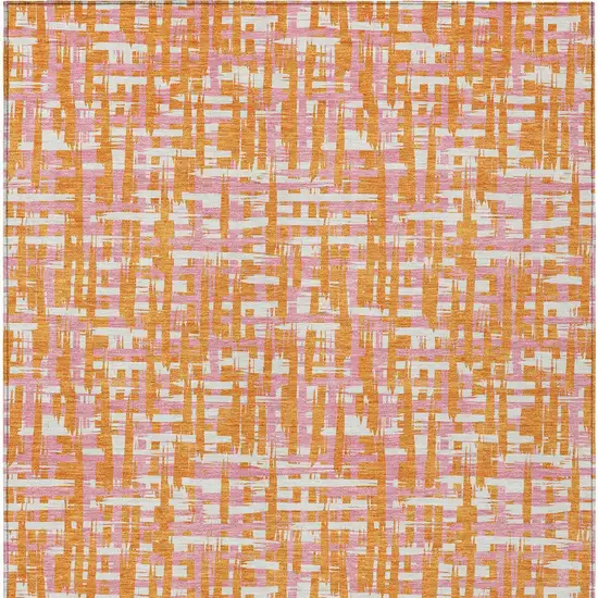 Orange Pink And Beige Abstract Washable Indoor Outdoor Area Rug Photo 7