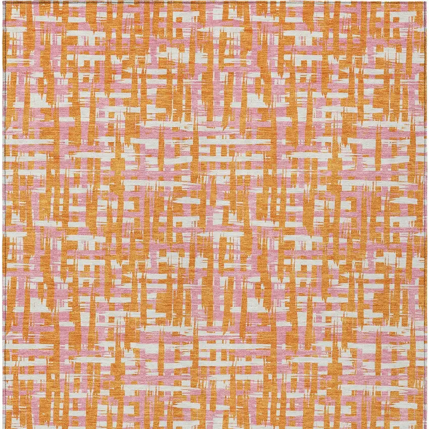 Orange Pink And Beige Abstract Washable Indoor Outdoor Area Rug Photo 7