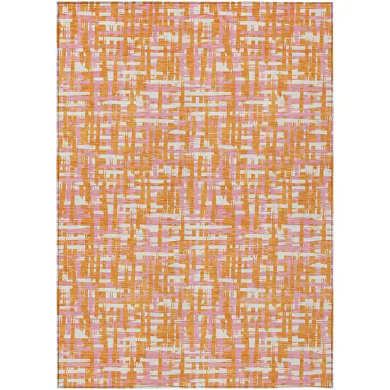 Orange Pink And Beige Abstract Washable Indoor Outdoor Area Rug Photo 2