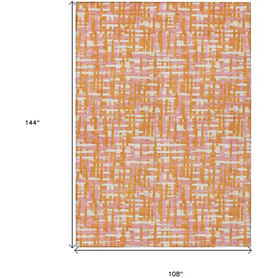 Orange Pink And Beige Abstract Washable Indoor Outdoor Area Rug Photo 7