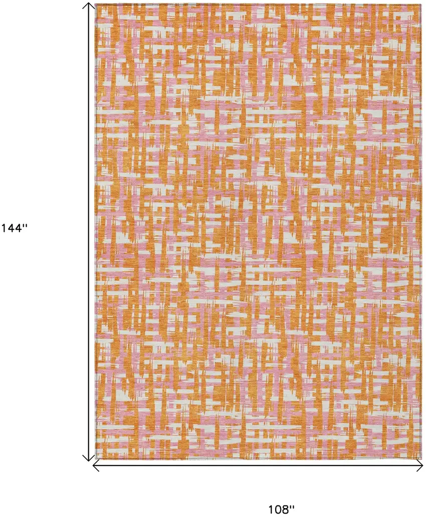 Orange Pink And Beige Abstract Washable Indoor Outdoor Area Rug Photo 7