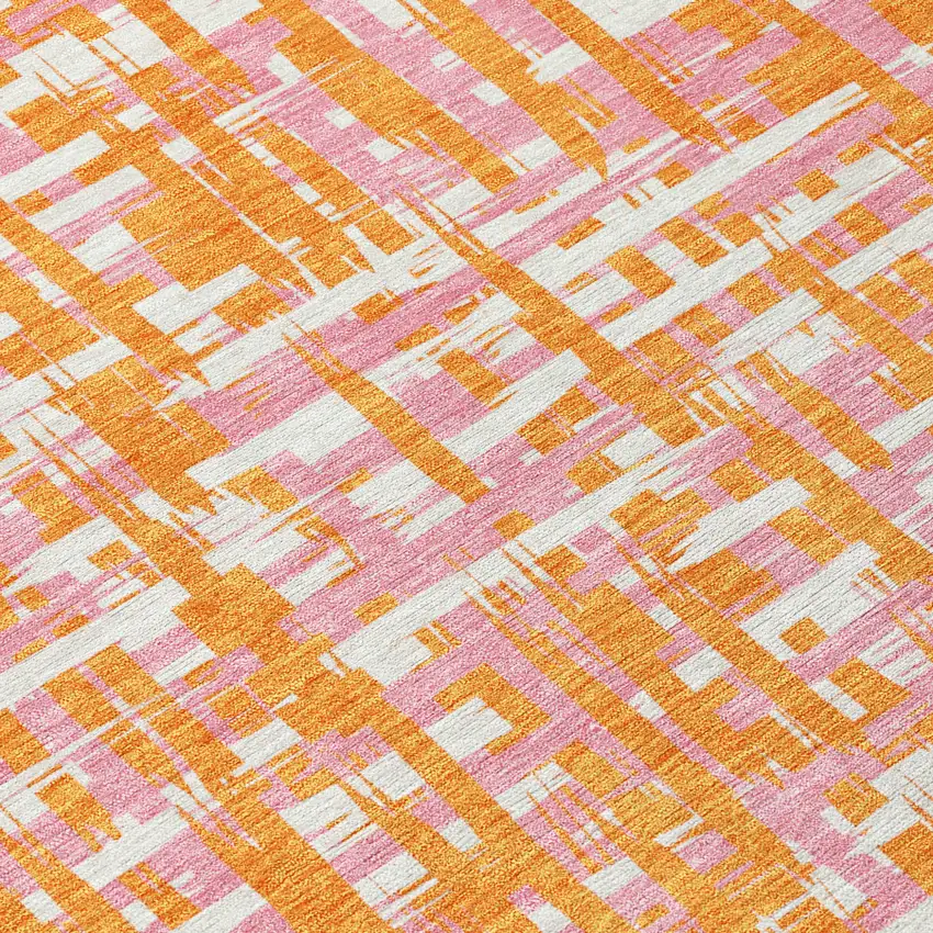 Orange Pink And Beige Abstract Washable Indoor Outdoor Area Rug Photo 5