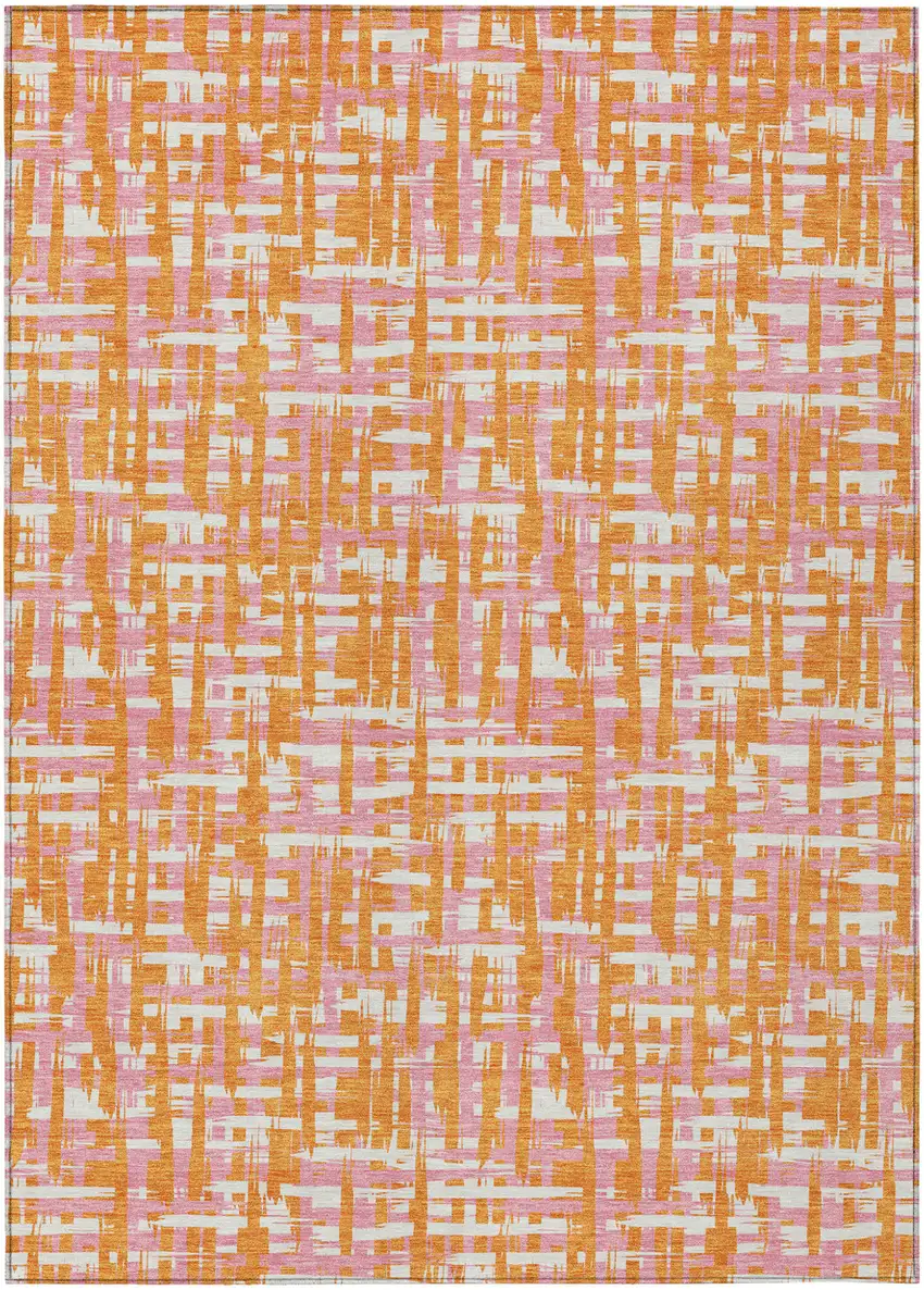 Orange Pink And Beige Abstract Washable Indoor Outdoor Area Rug Photo 2