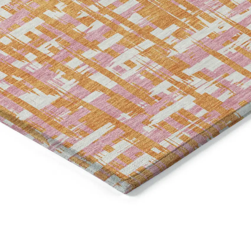Orange Pink And Beige Abstract Washable Indoor Outdoor Area Rug Photo 3