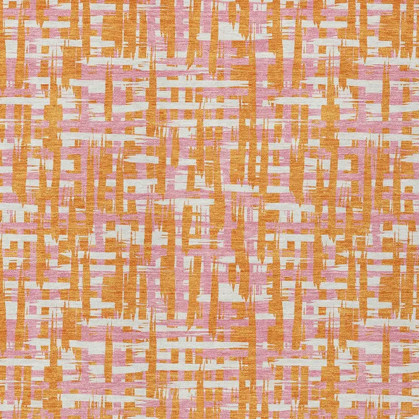 Orange Pink And Beige Abstract Washable Indoor Outdoor Area Rug Photo 6