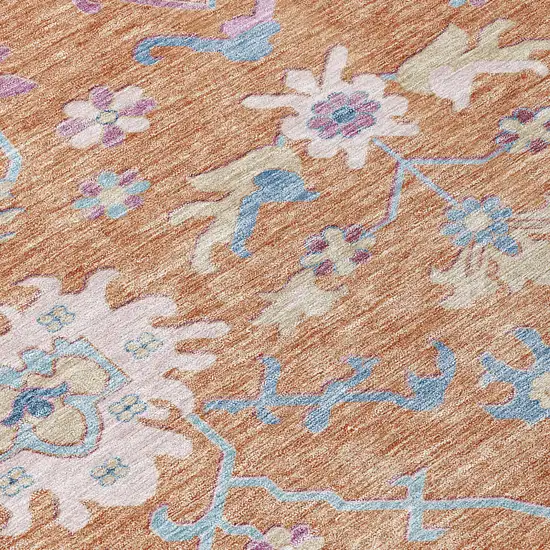 Orange Pink And Denim Blue Floral Washable Indoor Outdoor Area Rug Photo 5