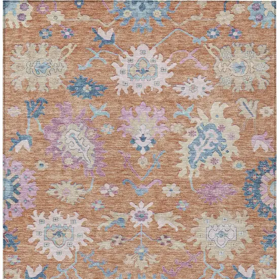 Orange Pink And Denim Blue Floral Washable Indoor Outdoor Area Rug Photo 6