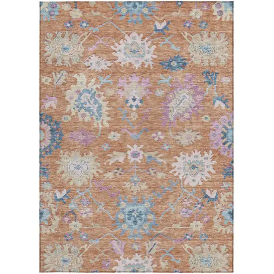 Orange Pink And Denim Blue Floral Washable Indoor Outdoor Area Rug Photo 7