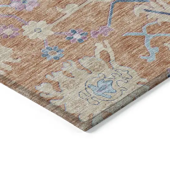 Orange Pink And Denim Blue Floral Washable Indoor Outdoor Area Rug Photo 4